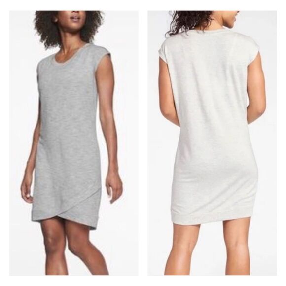 ATHLETA Short Sleeve Criss Cross Dress, Marl Grey, Heather Sz M - Picture 1 of 10